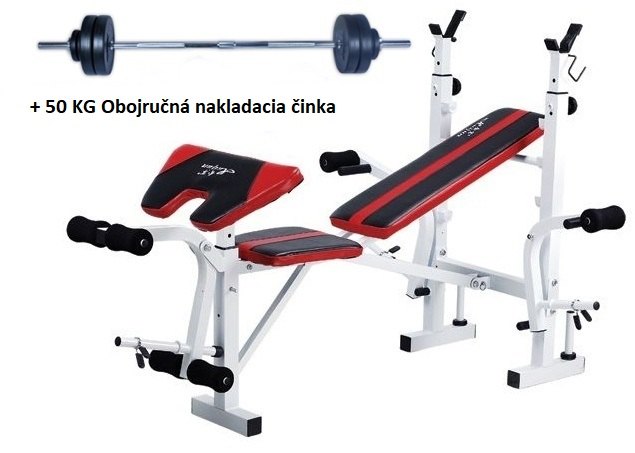 Bench lavice s bicepsovým pultem + 50 kg nakládací obouruční činka Spartan