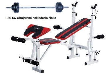 Bench lavice s bicepsovým pultem + 50 kg nakládací obouruční činka Spartan