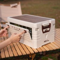 Skládací box NILS Camp NCB4002 2v1 s víkem a dřevěnou deskou 32L béžový