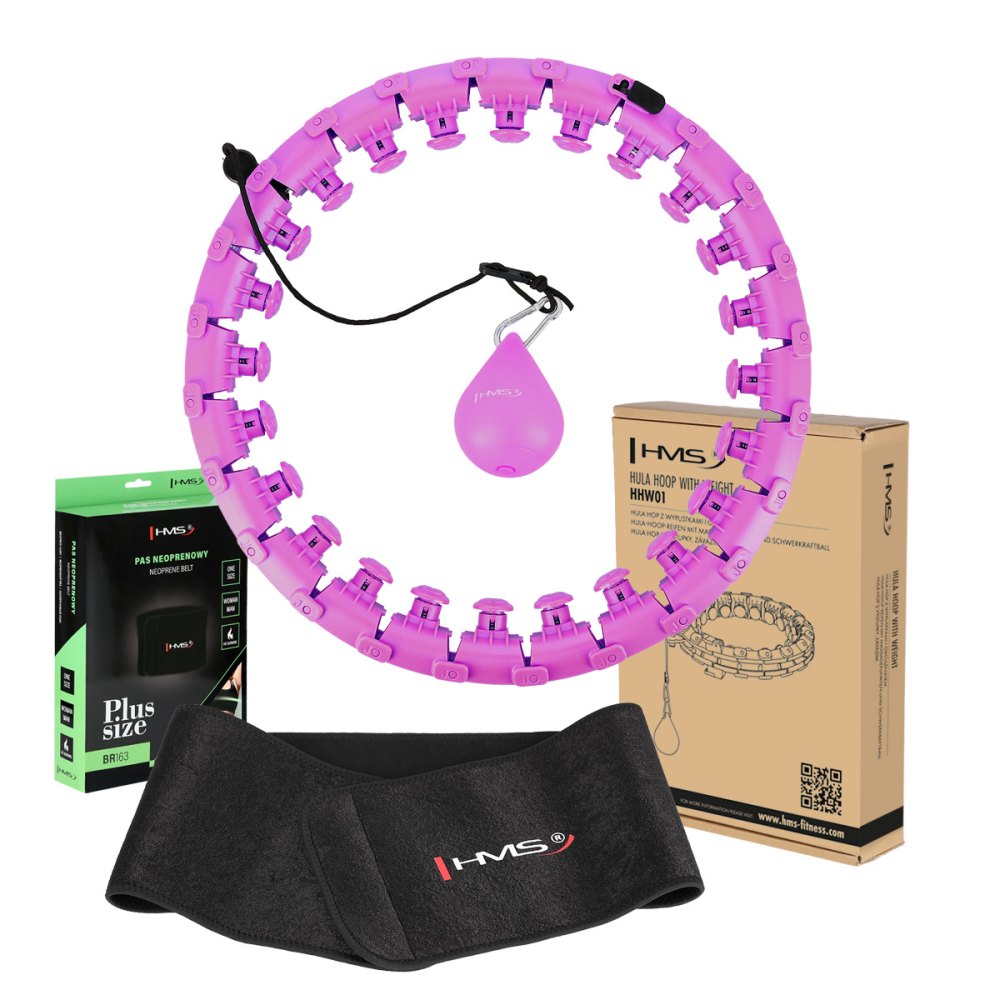 Sada masážní hula hoop HMS HHW12 PLUS Size se závažím a zeštíhlujícího pásu BR163 fialová