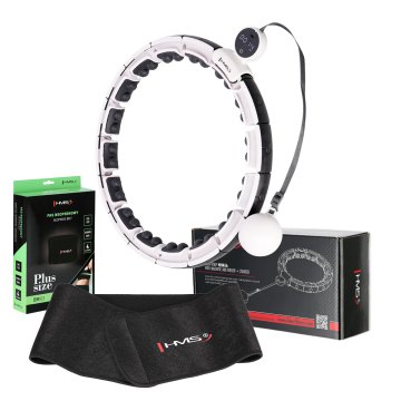 Sada masážní hula hoop HMS HHM16 bílá se závažím, magnety a počítadlem a zeštíhlujícího pásu BR163 PLUS SIZE